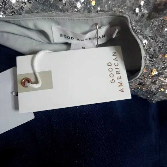 GOOD AMERICAN Silver Sequin Embellished Cardigan Top Size Small NWT $179 - Picture 7 of 9